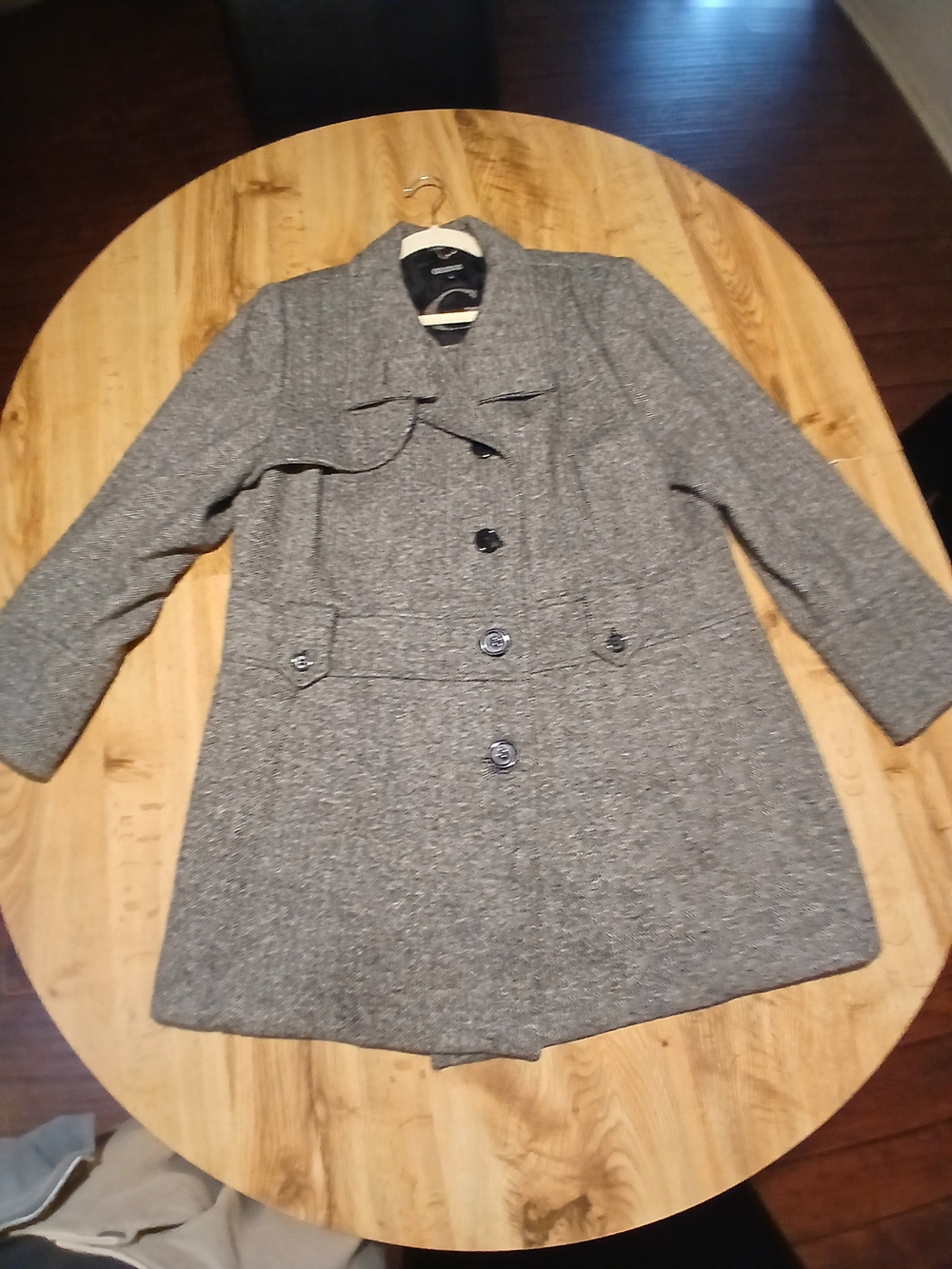 Womens Guess Grey Wool Blend Button-Front Coat 2 Pockets